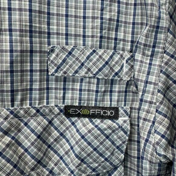 Exofficio Fishing Shirt Mens M Vented Blue White Plaid Long Sleeve Button Down - Picture 4 of 9
